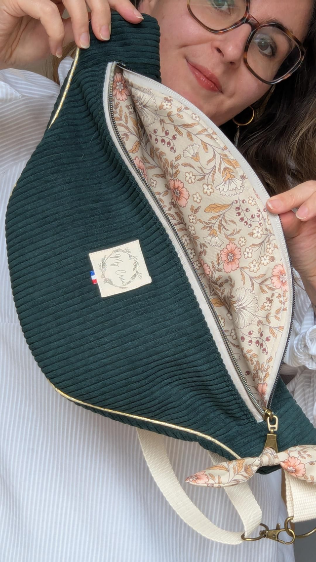 Sac banane velours vert forêt