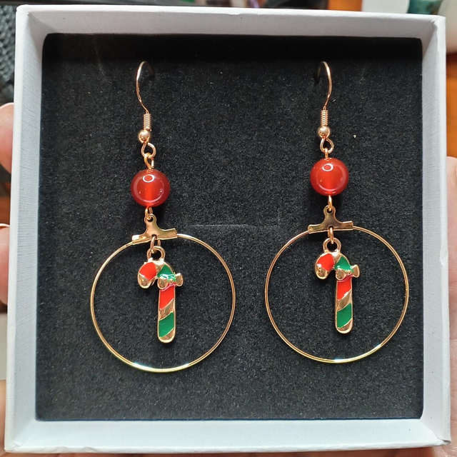 Carnelian Candy Cane Earrings