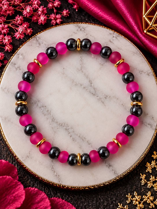 Bracelet mixte unique en perles de verre et hématite