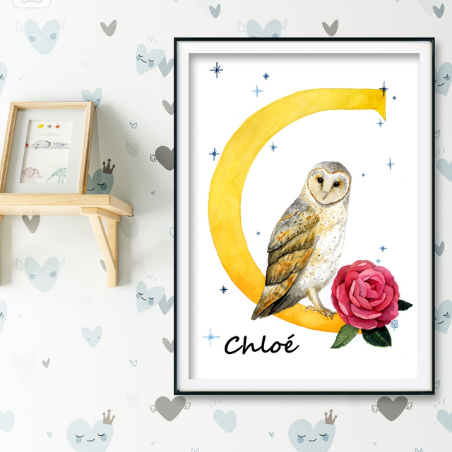 Affiche prénom Mon Abécédaire des Animaux et des Fleurs