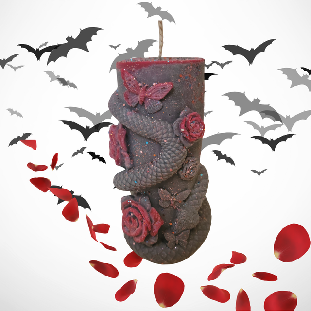 Bougie gothique Serpent et Roses