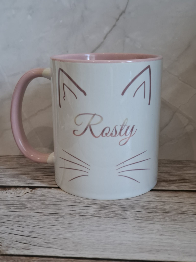 Mug coeur rose chat personnalisable 