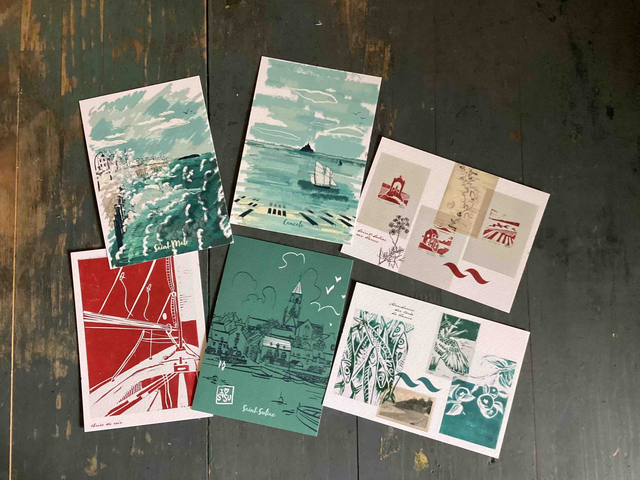 8 Cartes postales (cartes de voeux ?) Côte d'Émeraude / 8 Postcards Emerald Coast