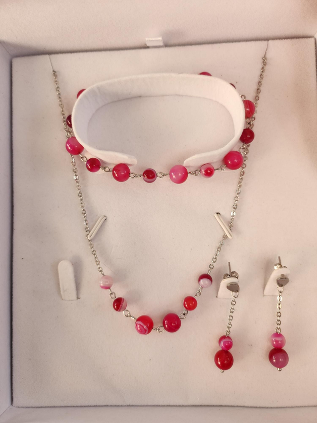 Parure agate fushia 