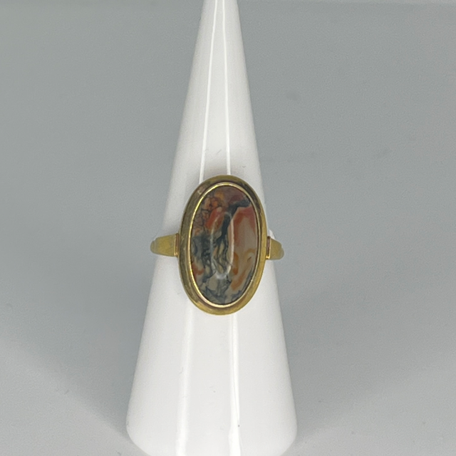 14ct Gold Moss Agate Ring - Size N