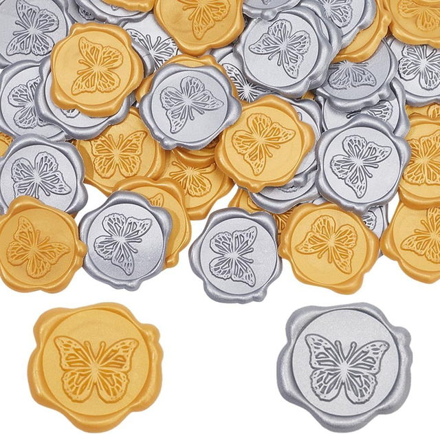 Butterfly Wax Seal Stickers 2 Color Silver Gold Wedding Invitations