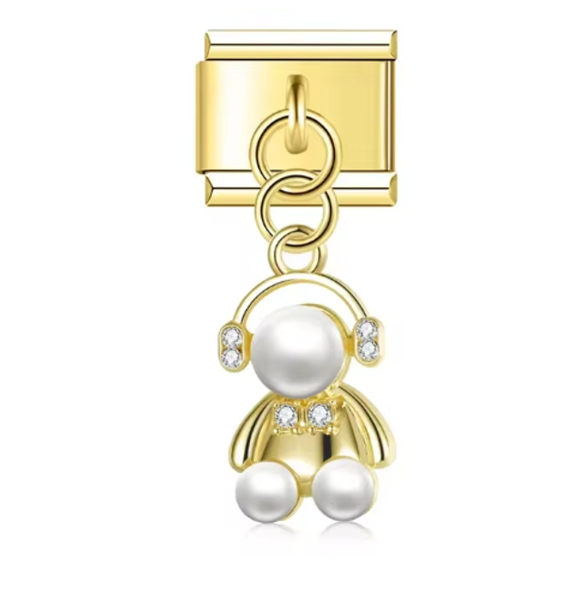 Charm Osito con Audífonos Dorado