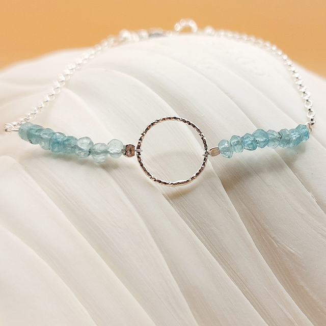 Sterling silver sparkly ring chain bracelet with Apatite and sterling silver beads