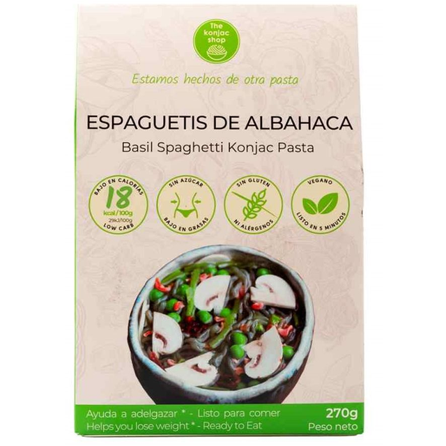 Espagueti Albahaca Bajo en Calorias SinGluten Vegan 270g The Konjac Shop
