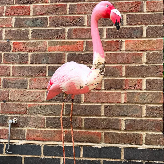 Large Vintage Hand Sculpted Wooden Pink Flamingo  