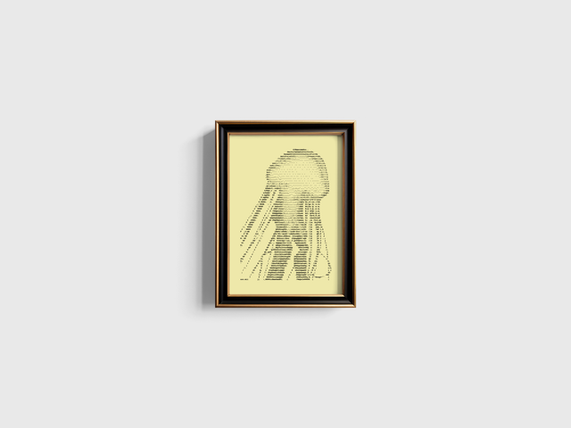 A4 Schreibmaschinenbild Qualle in Schwarz auf Elfenbein