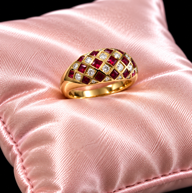 9ct Gold / Ruby &amp; Diamond Dome Ring