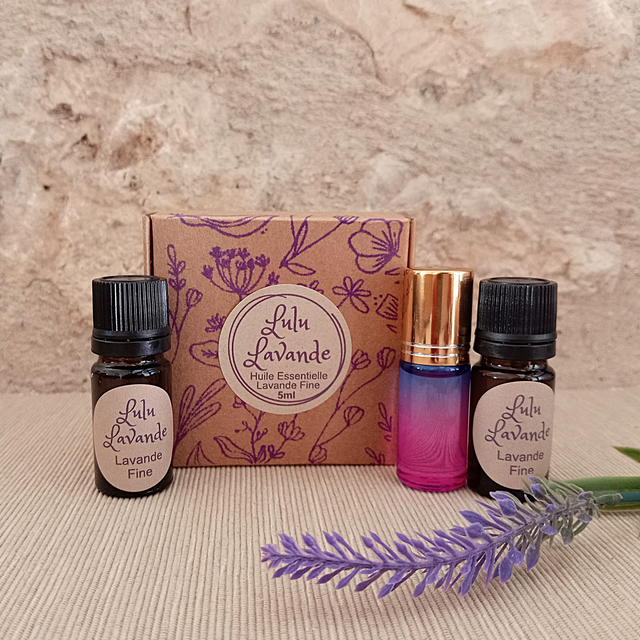 Roll-On Huile Essentielle de Lavande 5ml avec une recharge de 5 ml.