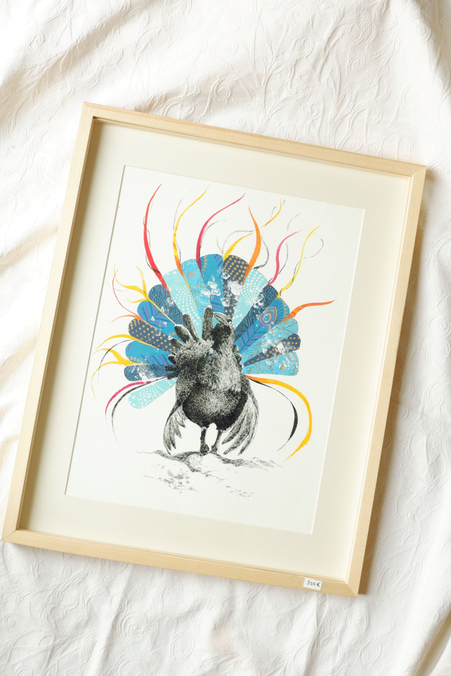 Illustration originale technique mixte "Le Roi-tétras"