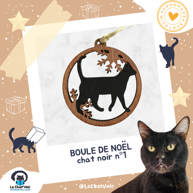 Boule de Noël, chat noir n°1 (peint)