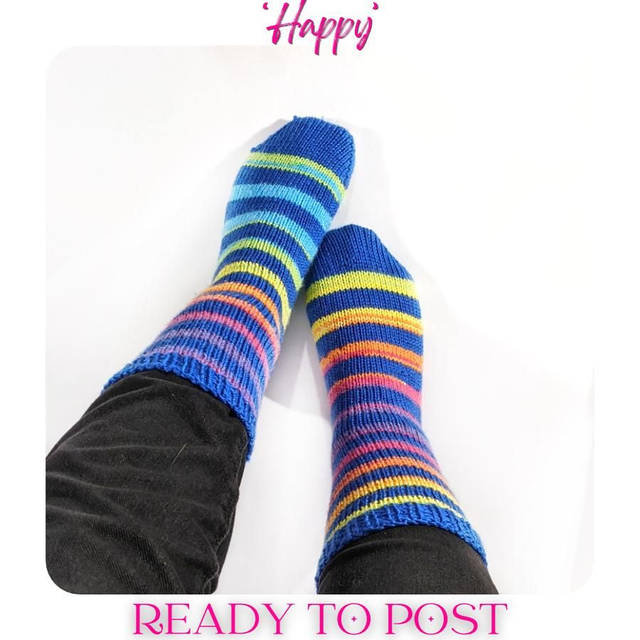 Bold Striped Socks, Blue &amp; Rainbow-HAPPY
