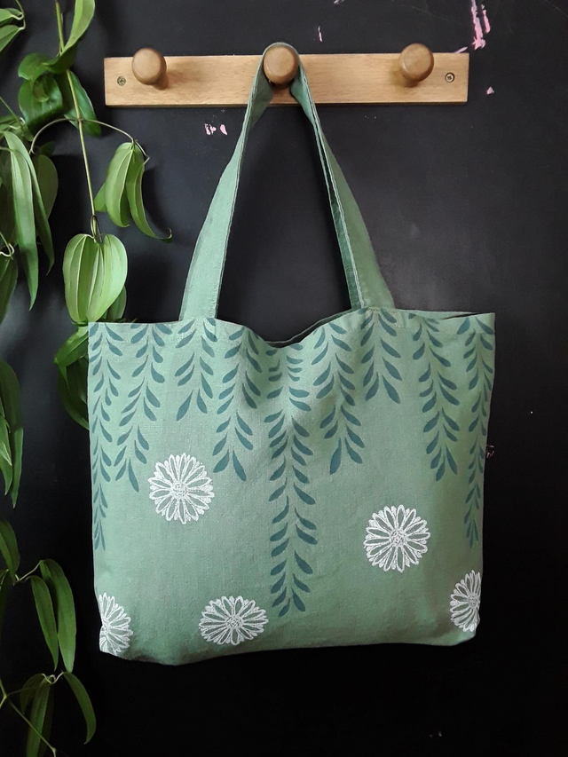 Cabas en lin céladon LIANE et PÂQUERETTES 