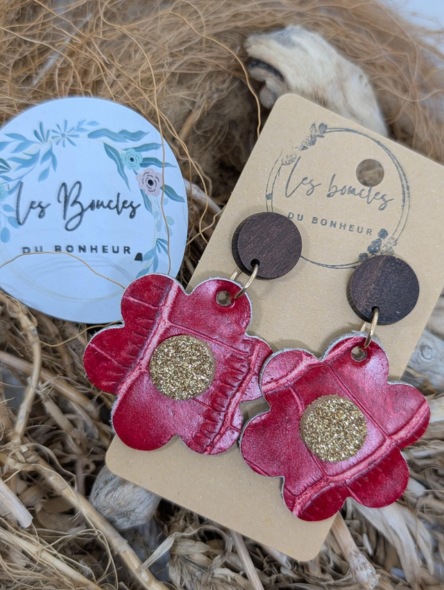 Boucles d&#039;oreilles fleur rétro m1125 rouge 