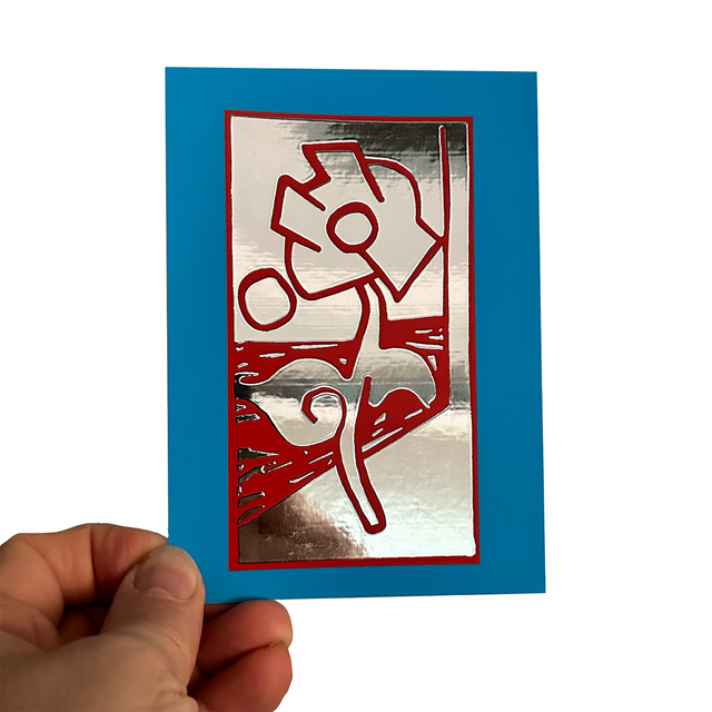 Postkaart JC Foliedruk zilver en blauw/rood