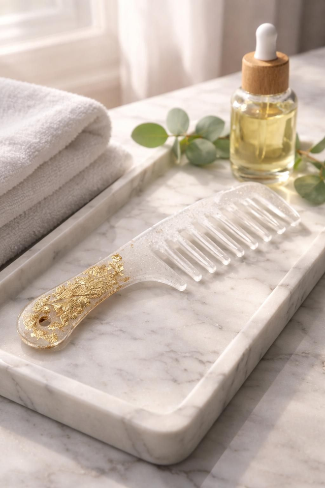 Peigne grand modèle avec manche Nacré et feuilles d'or