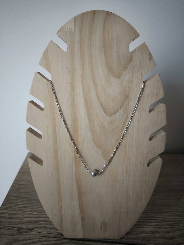 Collier Perle de Majorque Gris Argenté – Bijou Femme en Acier Inoxydable