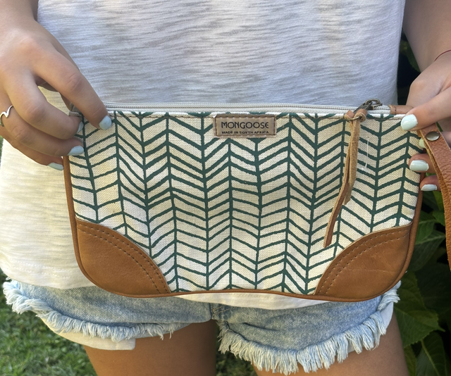 Mini Clutch Fishbone Green/Natural