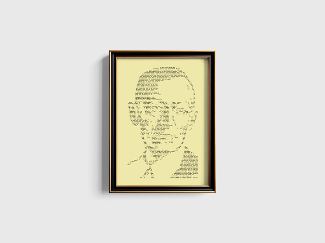 A3 Schreibmaschinen-Textbild Hermann Hesse in Schwarz auf Elfenbein