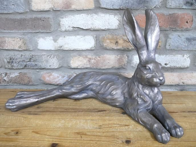 Large Textured Silver Hare Lying Down 