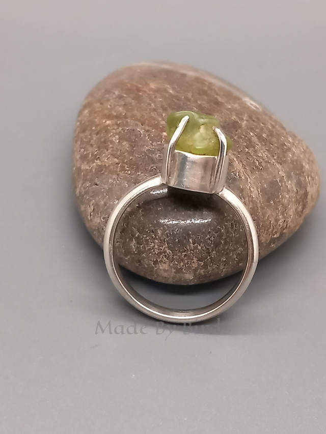 Tumbled Raw Peridot Sterling Silver Ring