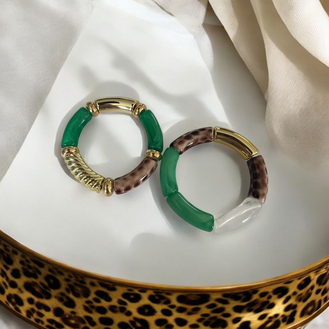 Bracelets acryliques léopard vert
