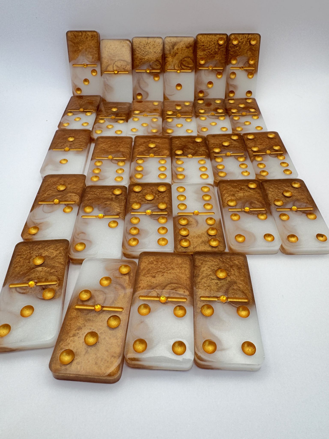 Resin Domino Set with Golden Accents