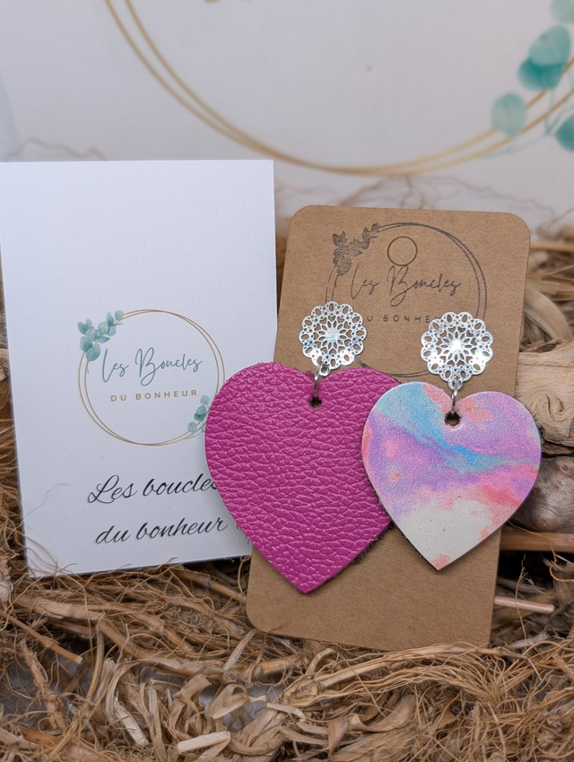 Boucles d'oreilles Asymétrique coeur rose bonbon pastel zk017