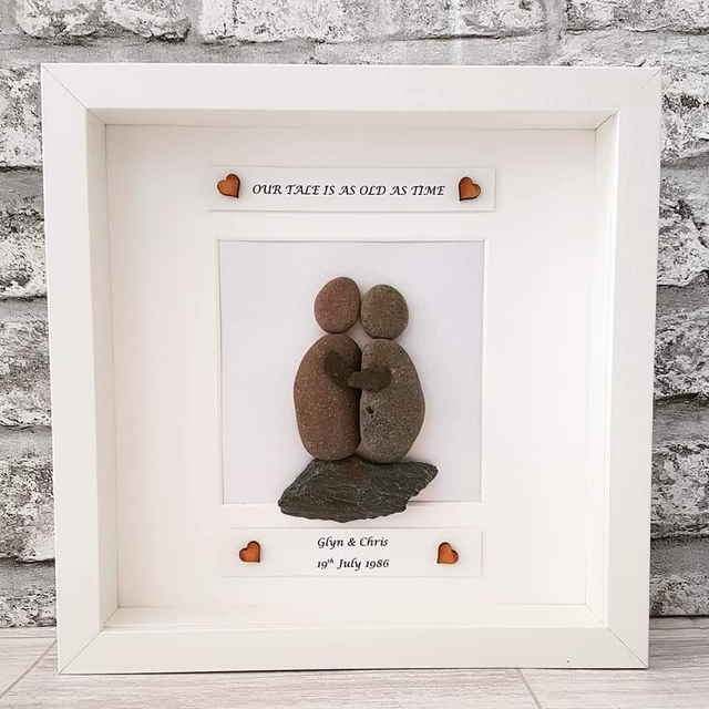 Anniversary pebble picture, &#039;Our tale is as old as time&#039; Pebble couple 