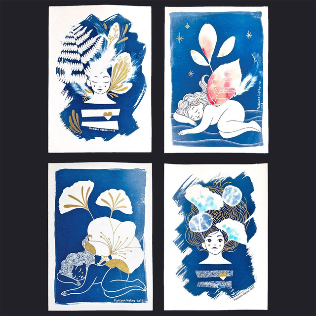 CYANOTYPES A5 // dorures, aquarelle ✨