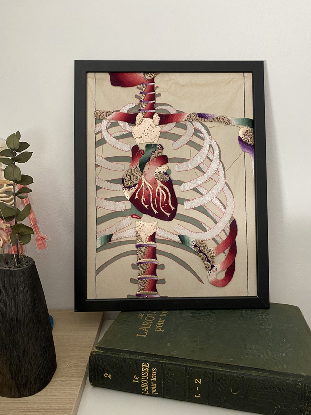 Tableau cage thoracique coeur vert bordeaux