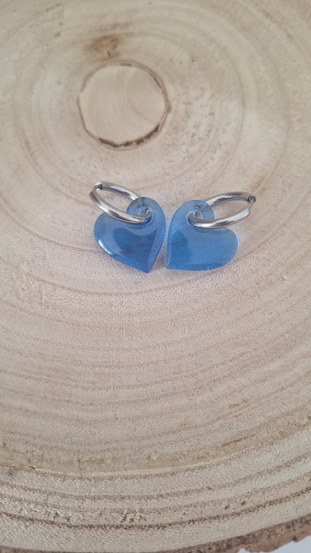 Boucles d'oreilles créoles cœurs bleus