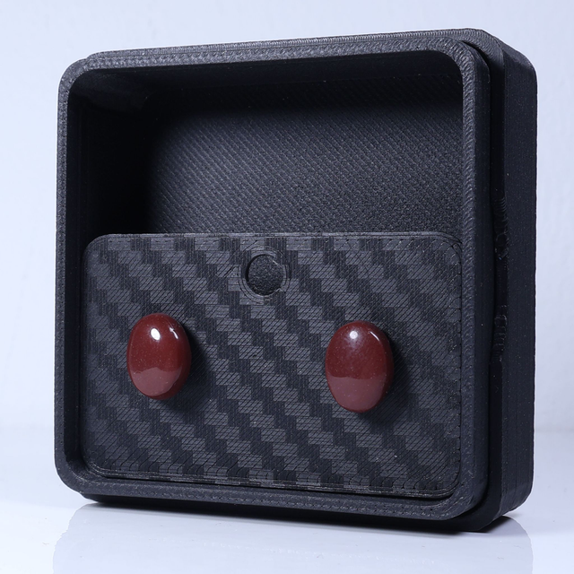 Hypoallergenic Solid Chocolate Brown Oval Cut Polymer Clay Plastic Back Stud Earrings With Designer Carbon Fiber Jewellery Box
