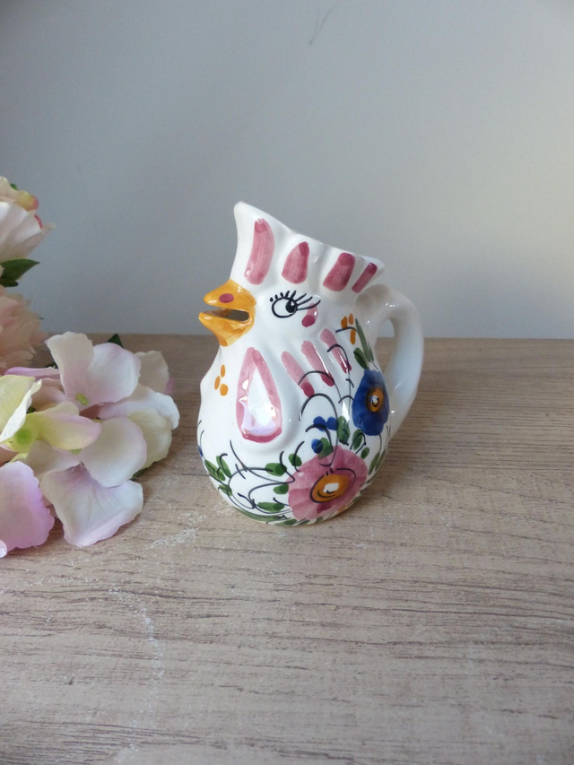 Petit Pot à Lait Vintage en Céramique - Crémier Coq Peint à la Main, Style Ferme et Campagne - Décoration Rétro pour Cuisine Champêtre