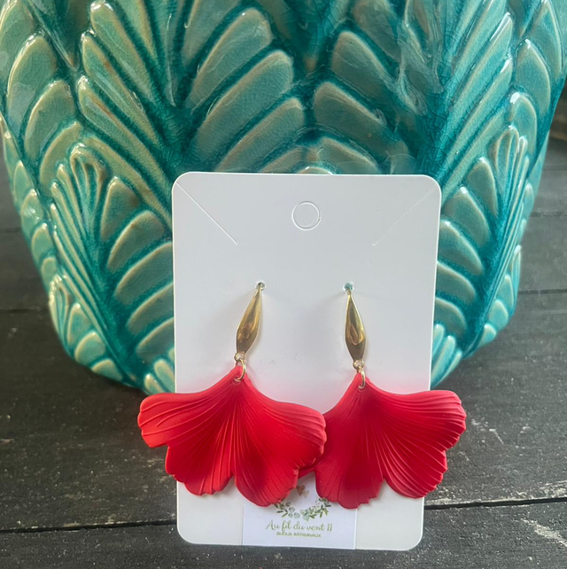 Boucle d’oreille Ginko rouge