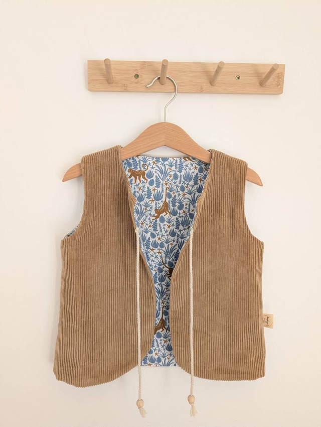 Gilet réversible pour enfant en velours Camel – Intérieur coton Oeko-Tex, fabriqué en France