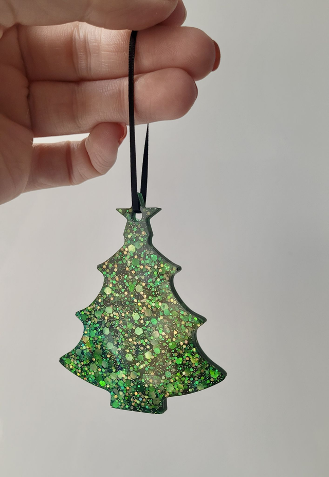 Christmas Tree Hanging Bauble Decoration - Green Glitter