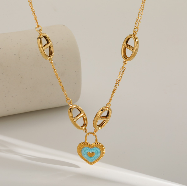 Collier coeur maille marine