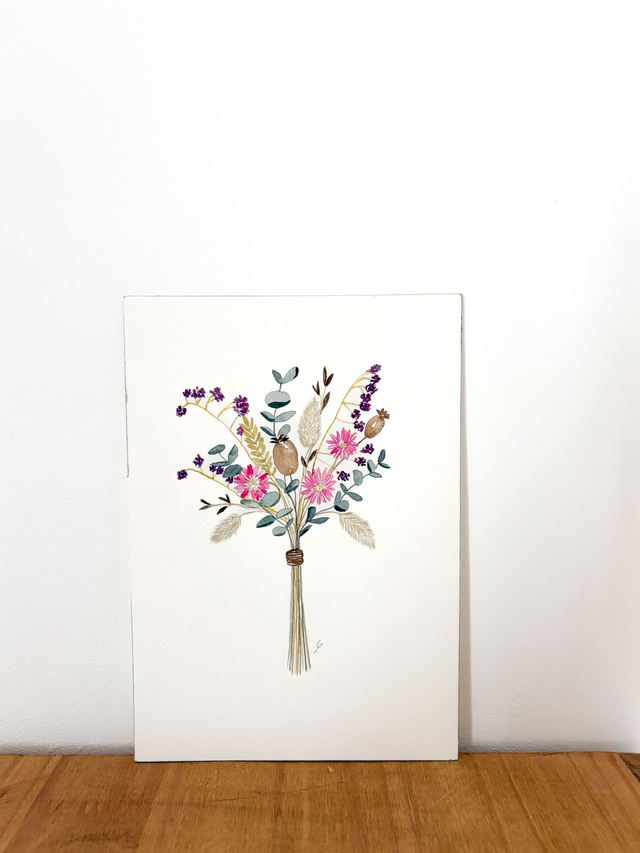 Aquarelle originale A5 - Fleurs séchées