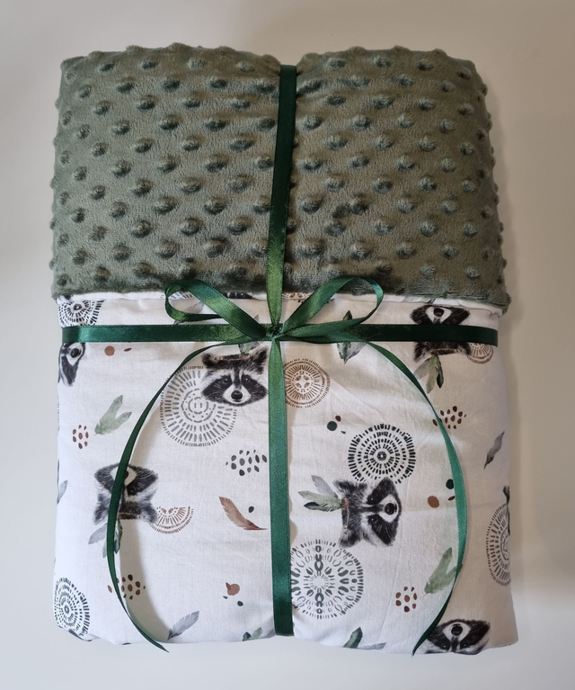 Couverture raton et minky kaki