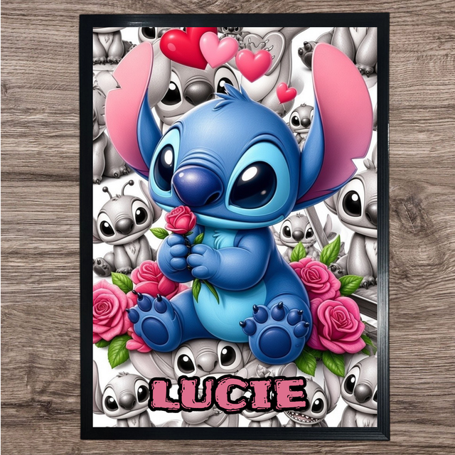 Affiche poster Stitch personnalisé avec Prénom - Cadeau unique pour fan de Disney Stitch et Angel format A4 21X29,7cm (1)
