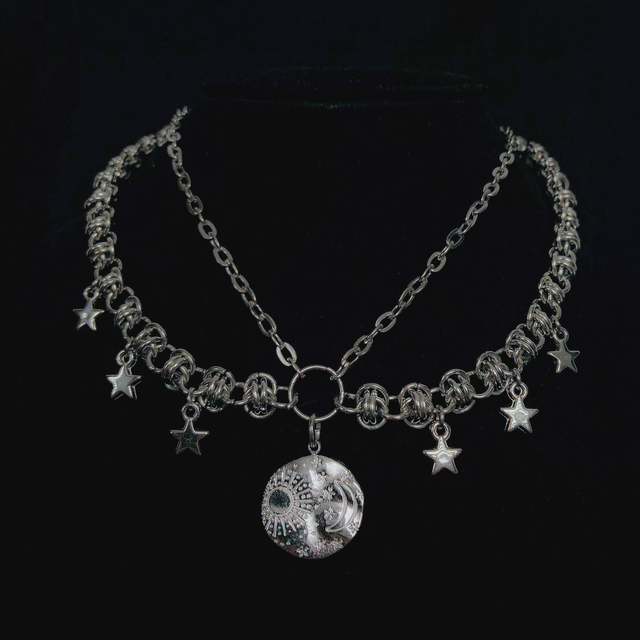 Platynowy naszyjnik Chainmaille, Double Vision, Słońce i księżyc