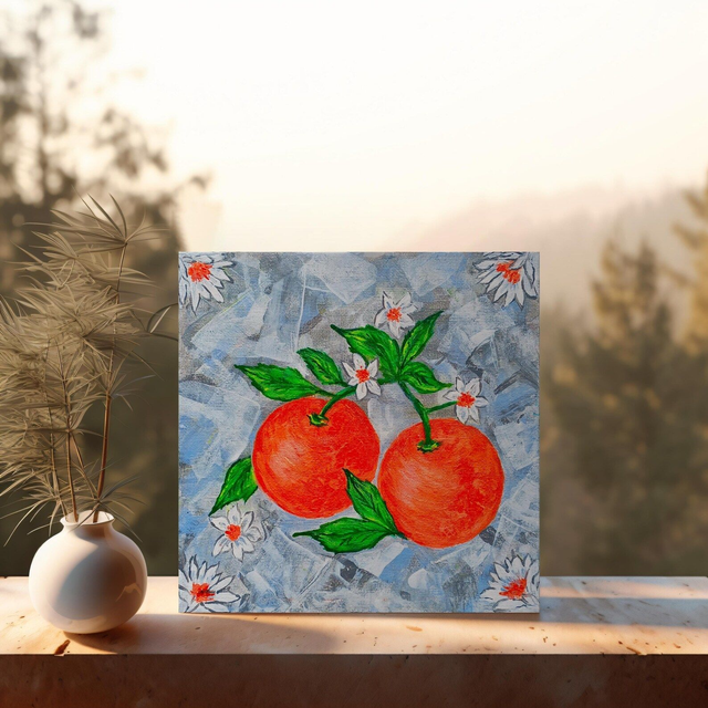 Tableau Nature Morte Oranges et Fleurs : Élégance Méditerranéenne et Touche Artistique pour Votre Décoration