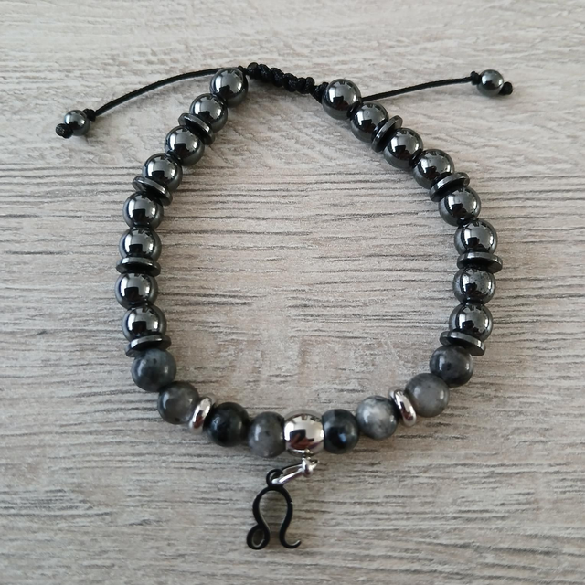 Sterrenbeeld armband Leeuw – Labradoriet &amp; Hematiet – verstelbaar (7.015)