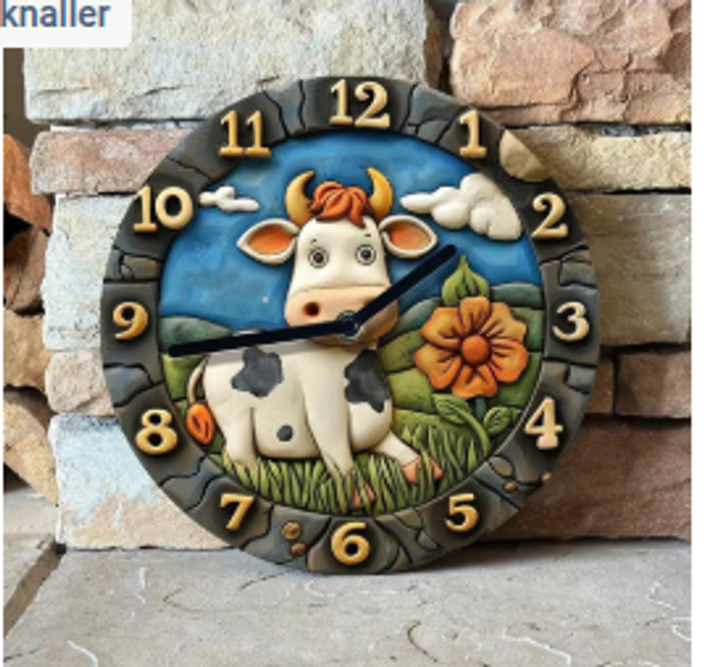 Vintage metalen klok Lieve Koe (20cm diameter)