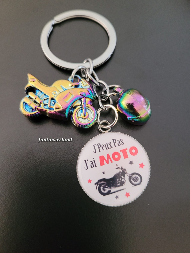 Porte-clés argenté - J'peux pas j'ai moto